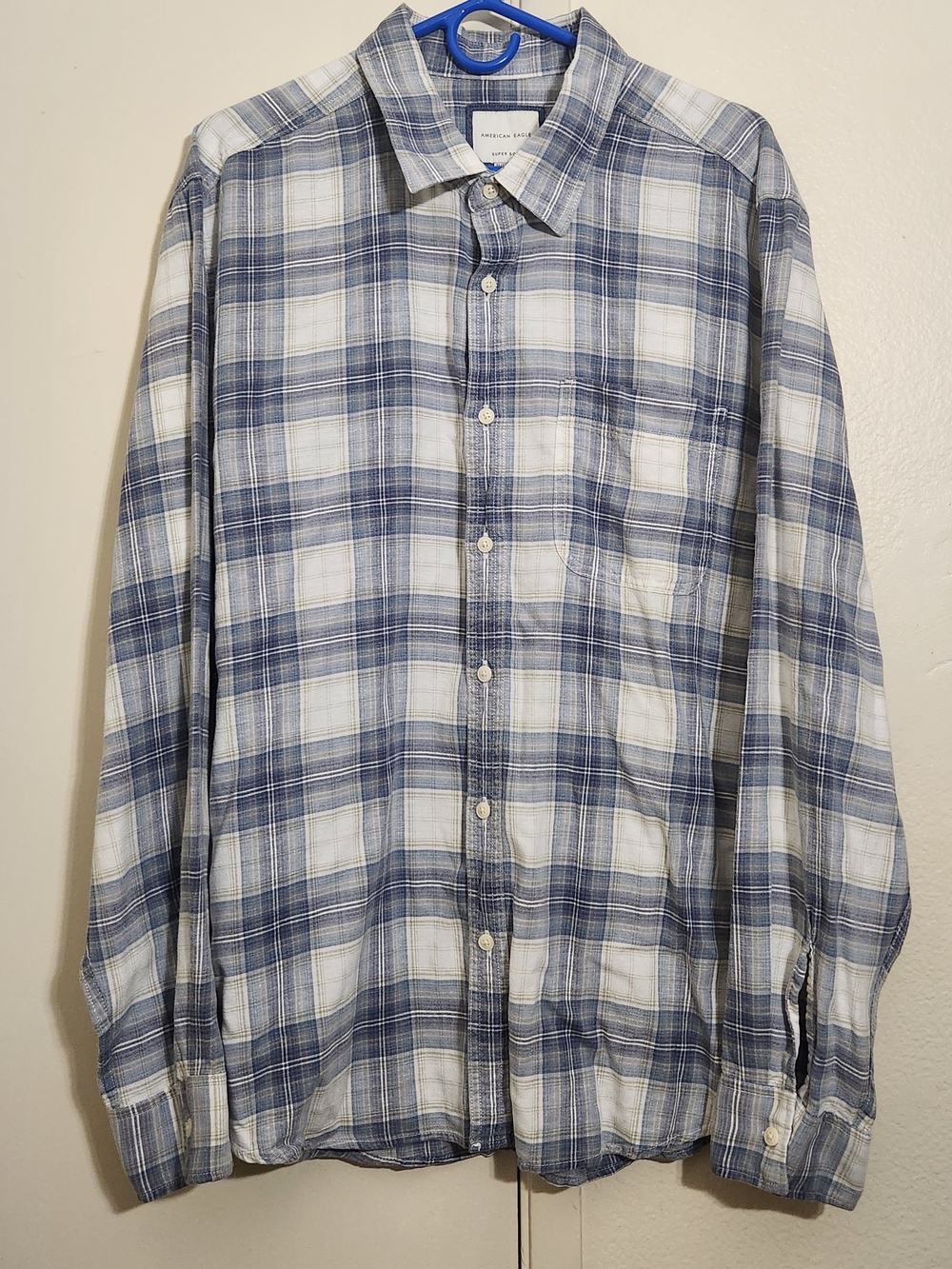 American Eagle Outfitters Blue and White Plaid Button-Down Shirt